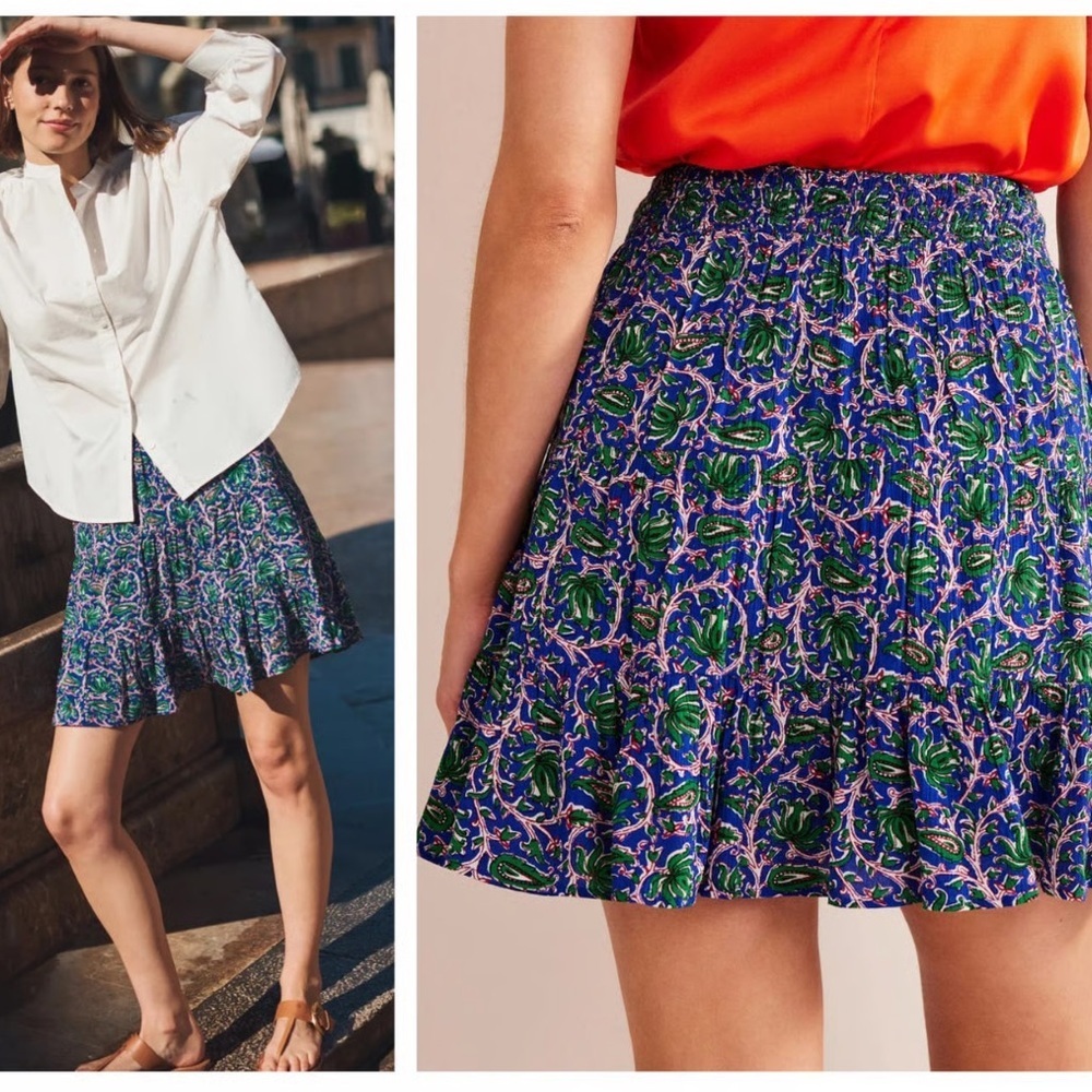 Boden Women’s Holiday Floral Vine Print Ruffle Mini Skirt Size 10